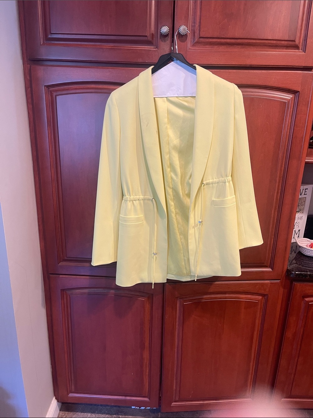 Alice + Olivia Pale Yellow Drawstring Waist Blazer
